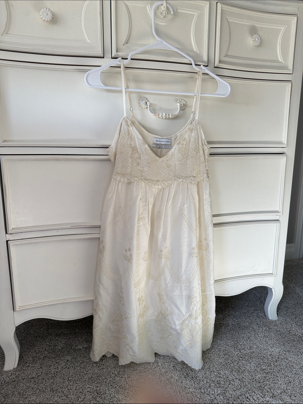 Urban Outfitters Cream Embroidered Sundress with Spaghetti Straps